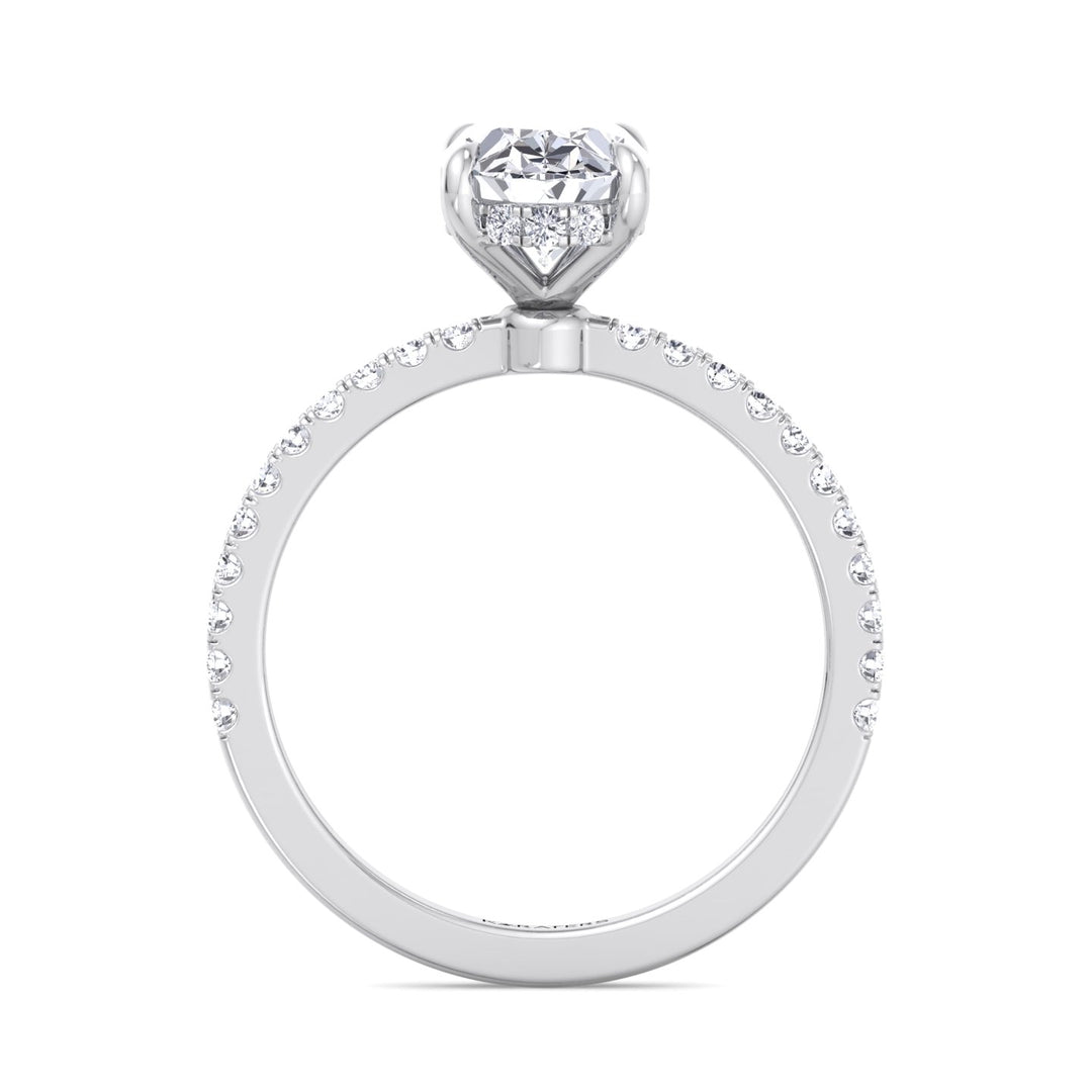Oval cut Lab Diamond Ring Hidden Halo & Side Stones White 