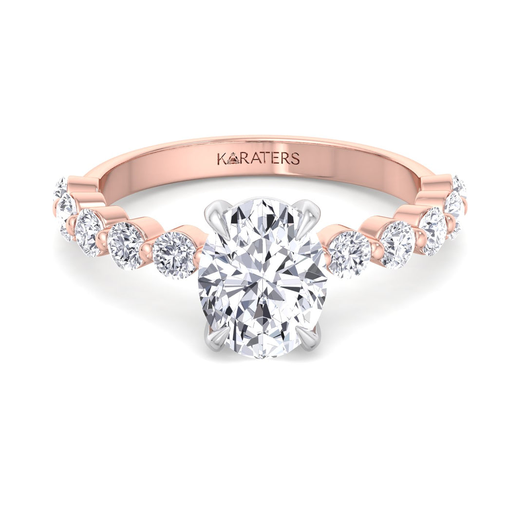Oval cut Lab Diamond Ring Multi-Diamond Band Rose Gold