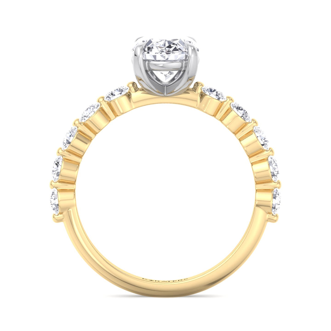 Oval cut Lab Diamond Ring Multi-Diamond Band Yellow 