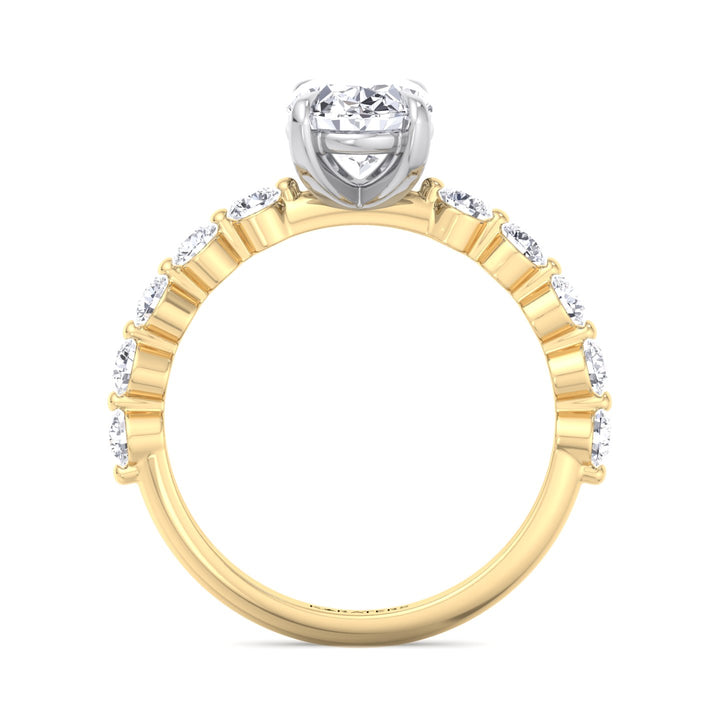 Oval cut Lab Diamond Ring Multi-Diamond Band Yellow 