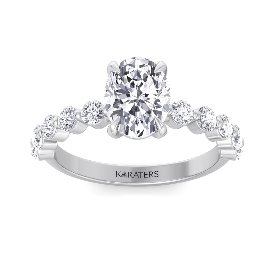 Oval cut Lab Diamond Ring Multi-Diamond White Band 