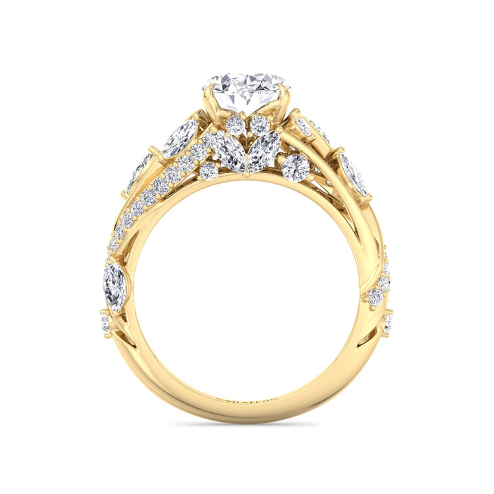 Oval cut Solitaire Lab Diamond Ring with Side Stones Yellow Gold