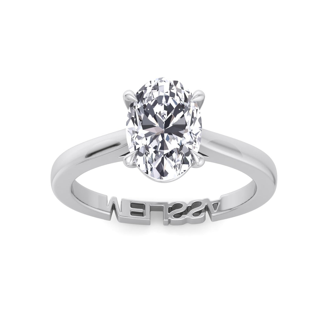 Oval shape Lab Diamond Ring Custom Name Band White Gold
 