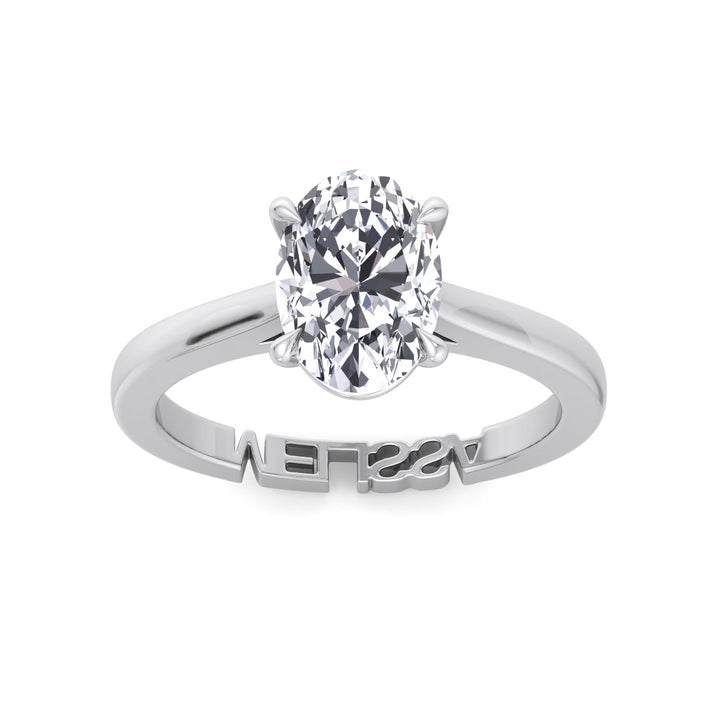 Oval shape Lab Diamond Ring Custom Name Band White Gold
 