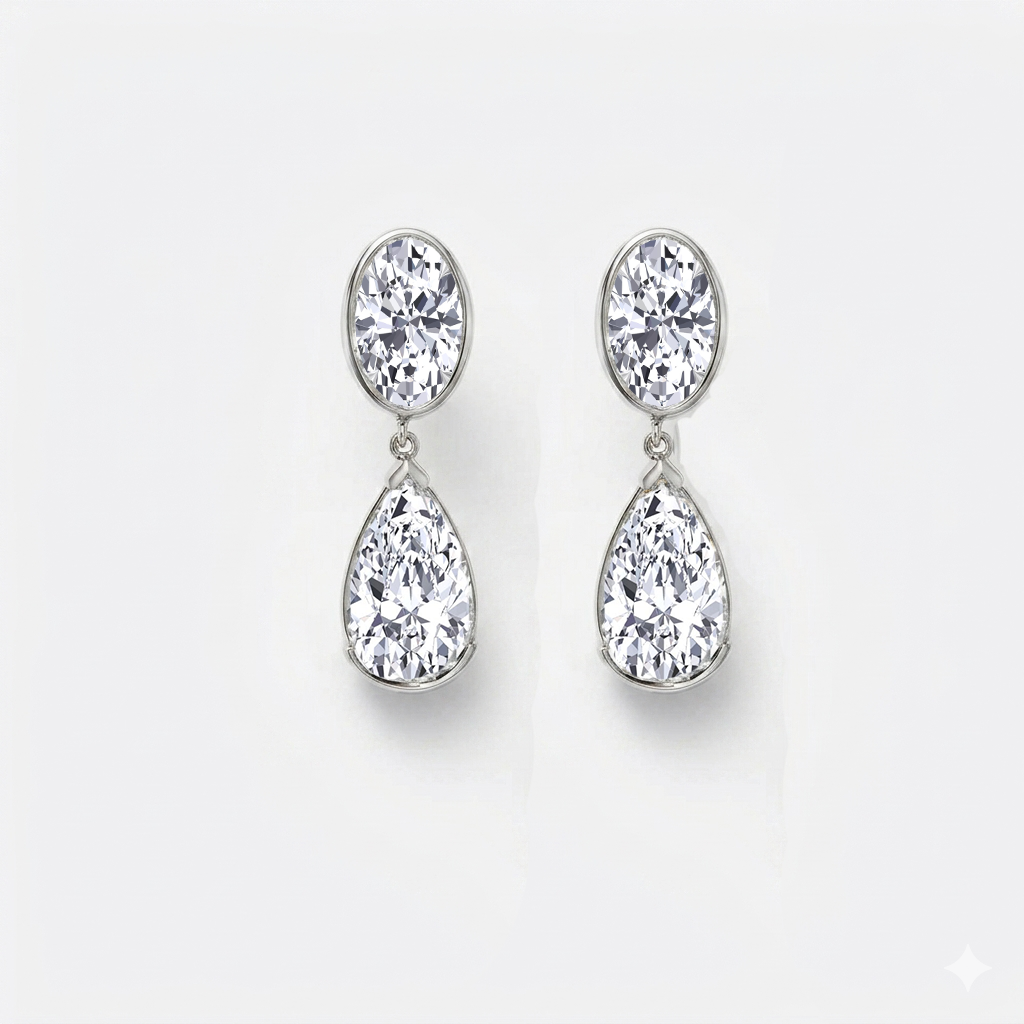 Oval & Pear Shape Lab Grown Diamond Drop Earrings WG 3