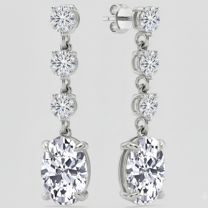 Oval and Round Shape Lab Grown Diamond Drop Earrings