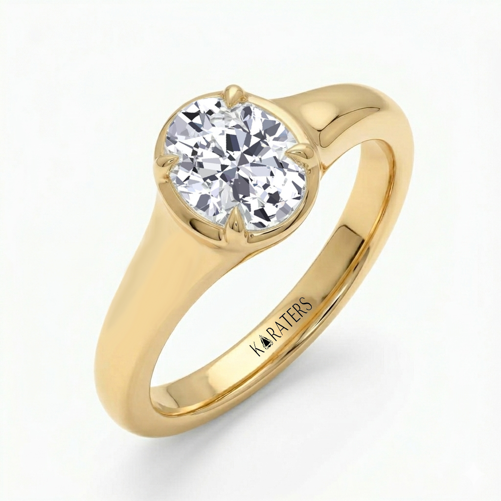 Oval Shape Solitaire Lab Grown Diamond Engagement Ring YG