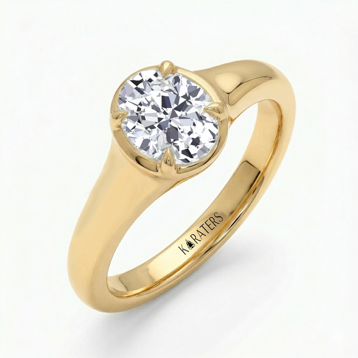 Oval Shape Solitaire Lab Grown Diamond Engagement Ring YG