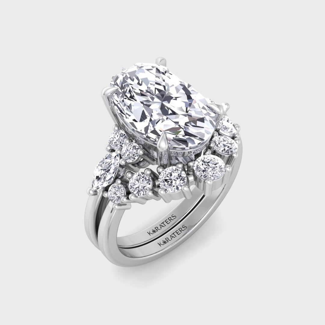 3.63CT Total Weight Oval with Side Stones Grown Diamond Wedding Set 