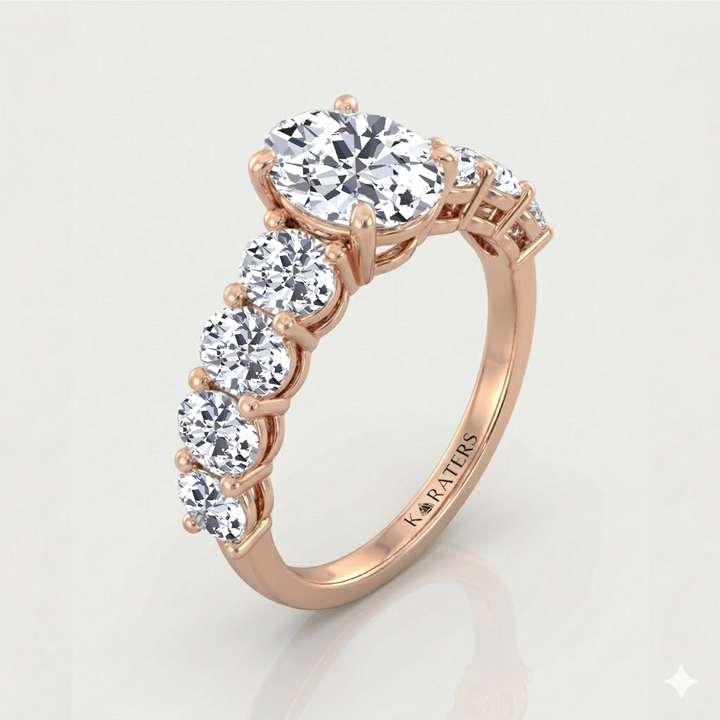 Oval Lab-Grown Diamond Engagement Ring with Oval Cut Sidestones RG 