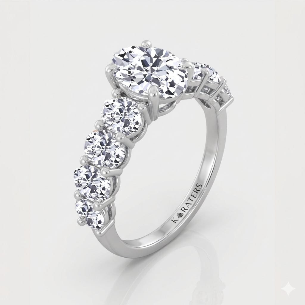 Oval Lab-Grown Diamond Engagement Ring with Oval Cut Sidestones WG