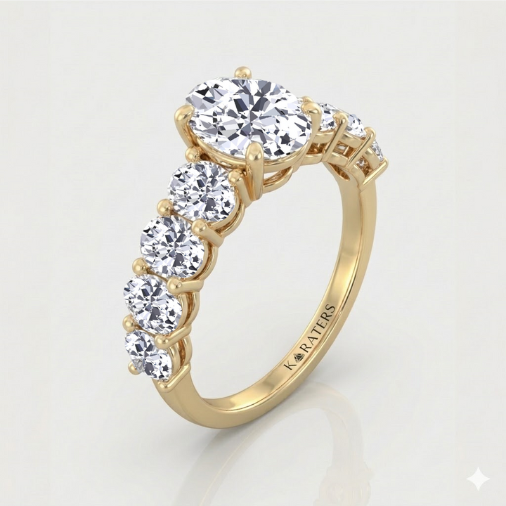 Oval Lab-Grown Diamond Engagement Ring with Oval Cut Sidestones YG 