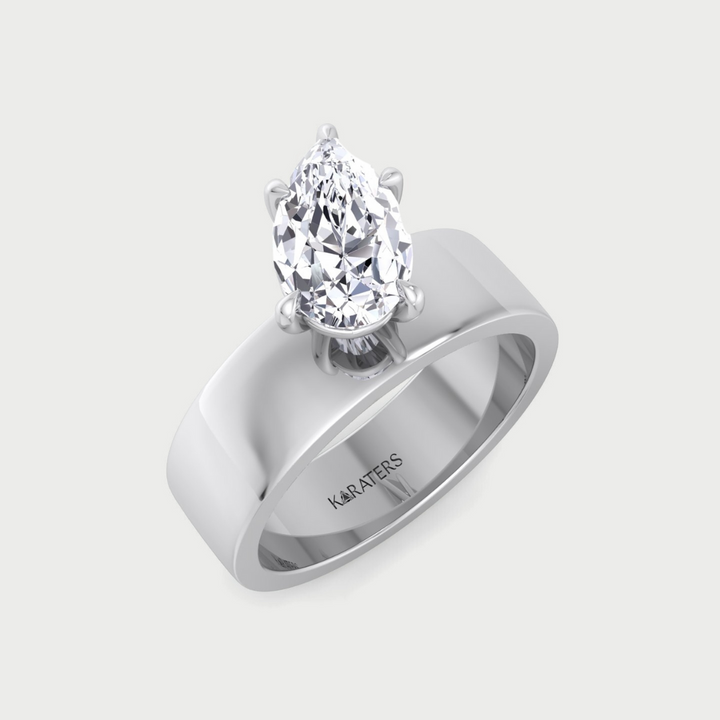 Pear Shaped Lab Grown Diamond Engagement Ring with Wide Band