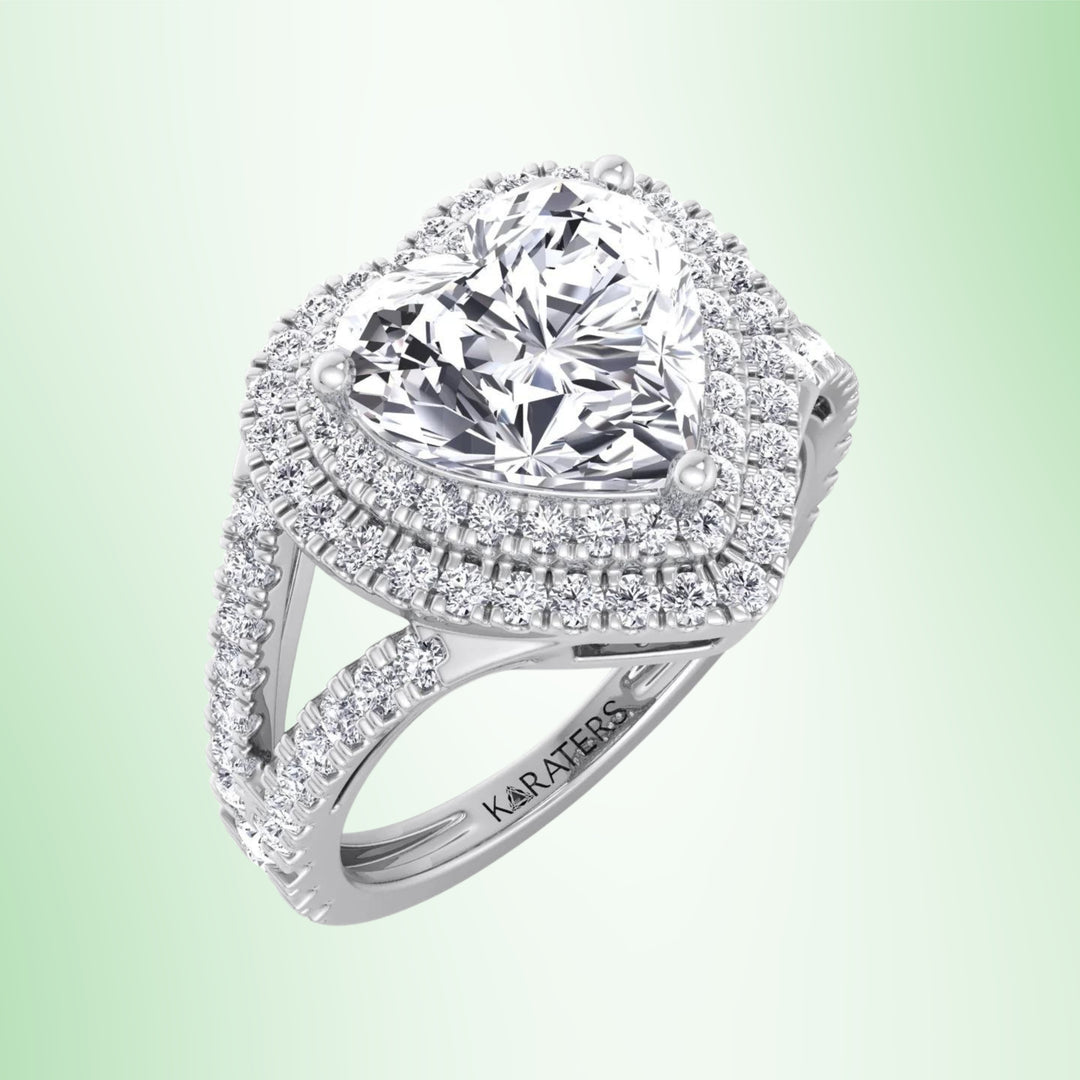 Pansy - Heart Lab Diamond Engagement Ring Double Halo & Band
