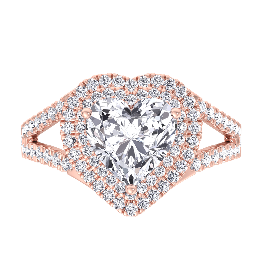 Pansy - Heart Lab Diamond Ring Double Halo Rose 