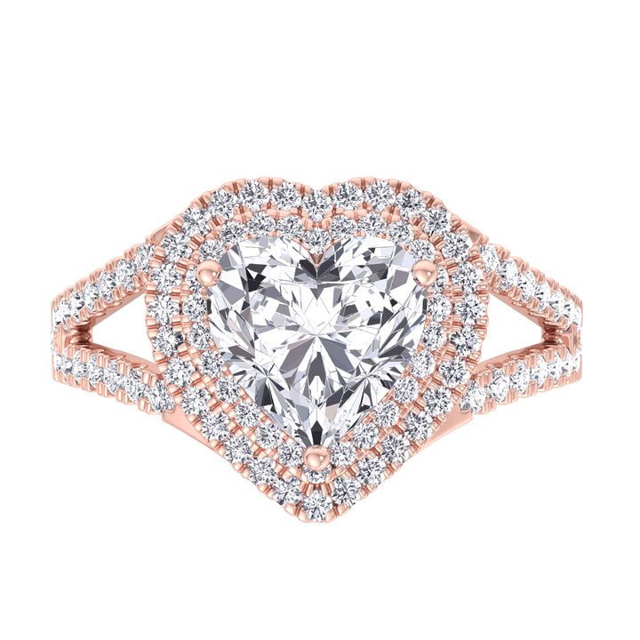 Pansy - Heart Lab Diamond Ring Double Halo Rose 
