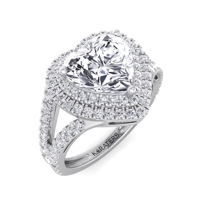 Pansy - Heart Lab Diamond Ring Double Halo White