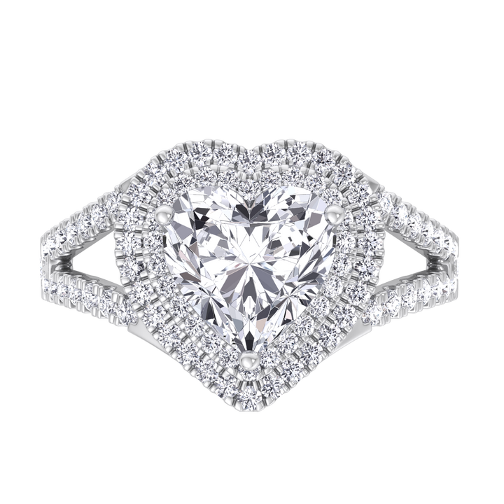 Pansy - Heart Lab Diamond Ring Double Halo White Band