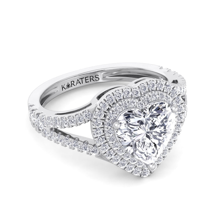 Pansy - Heart Lab Diamond Ring Double Halo White Gold