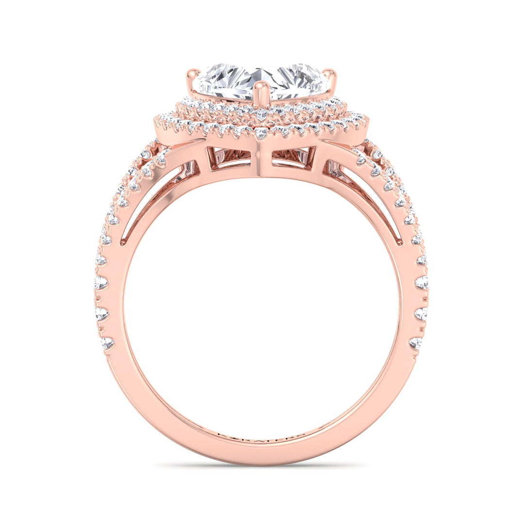 Pansy - Heart Lab Grown Diamond Ring Double Halo Rose
