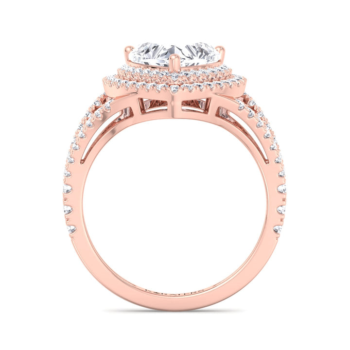 Pansy - Heart Lab Grown Diamond Ring Double Halo Rose