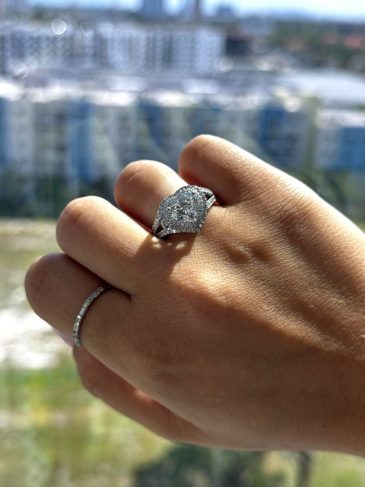 Pansy - Heart Shape Lab Diamond Ring Double Halo Band