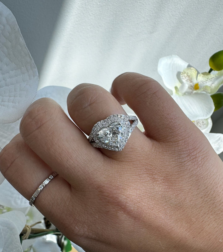 Pansy - Heart Shape Lab Diamond Ring Double Halo White Gold