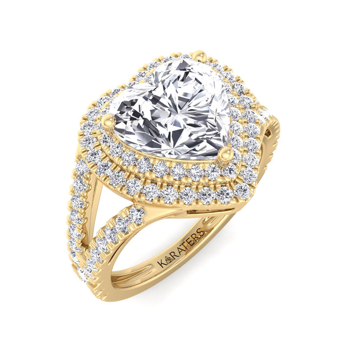 Pansy - Heart Shape Lab Diamond Ring Double Halo Yellow