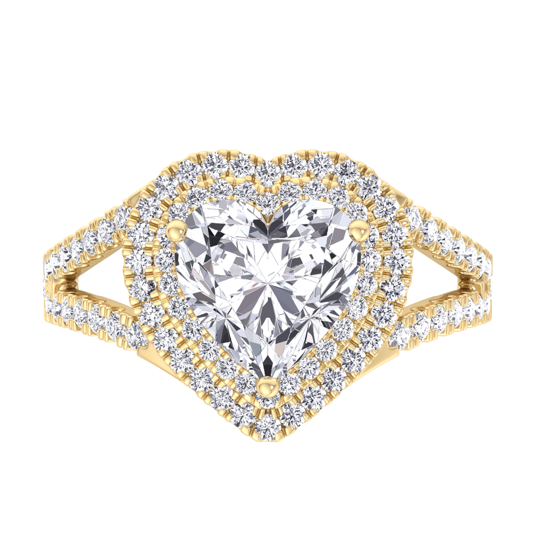 Pansy - Heart Shape Lab Diamond Ring Double Halo Yellow Band