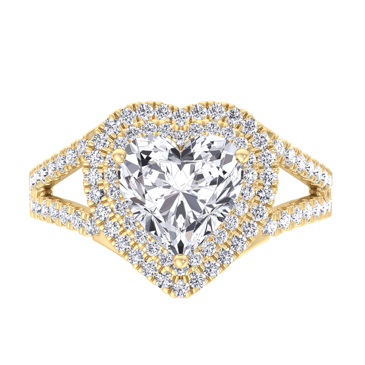 Pansy - Heart Shape Lab Diamond Ring Double Halo Yellow Band