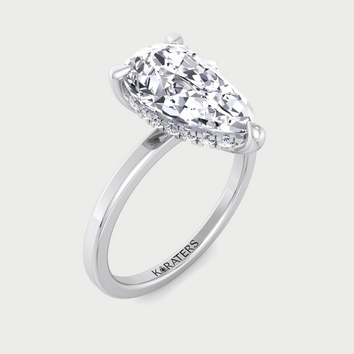 Pear-Shape Solitaire Lab Grown Diamond Engagement Ring With Hidden Halo