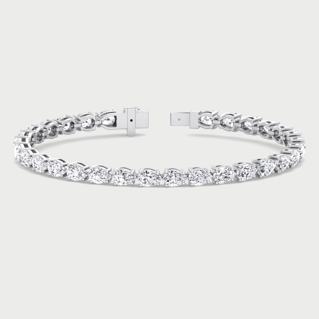 Pear Shape East To West Lab - Grown Diamond Tennis Bracelet 14K Solid Gold
