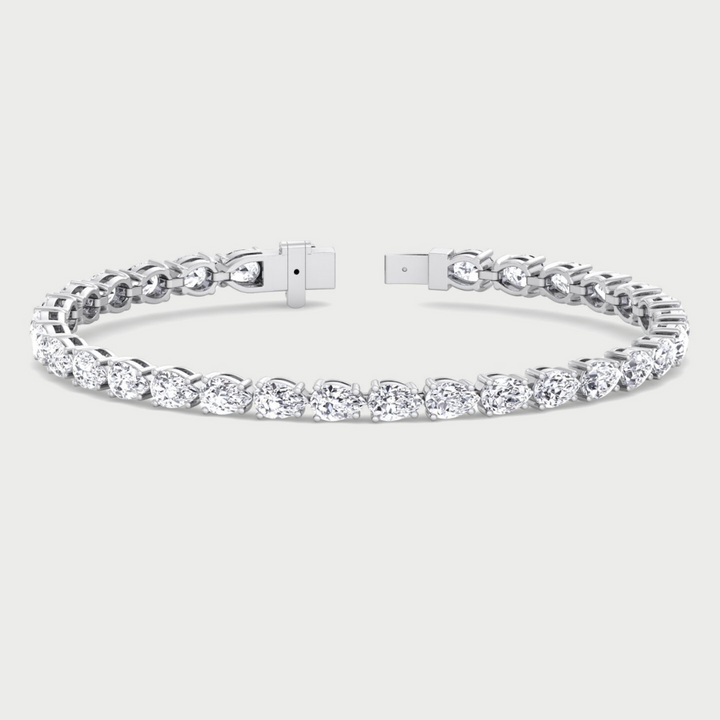 Pear Shape East To West Lab - Grown Diamond Tennis Bracelet 18K Solid Gold