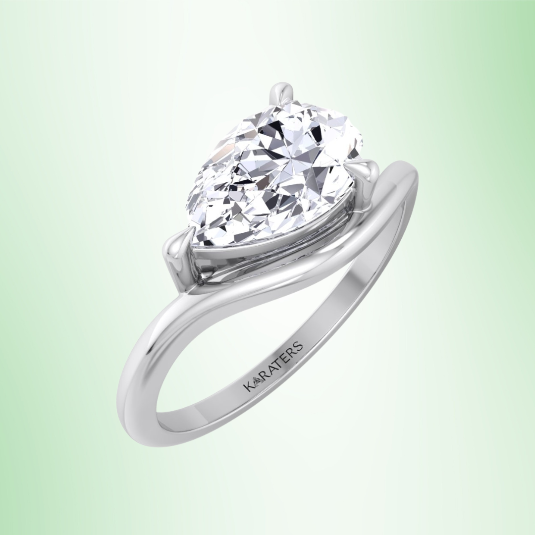 East West Pear Shape Lab Grown Diamond Curved Engagement Ring-1CT-2CT-3CT-4CT-5CT-6CT-7CT-8CT-9CT-10CT-14K-18K-Platinum