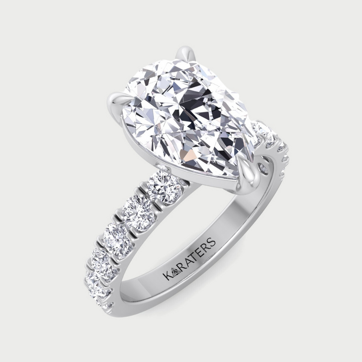 Pear Shape Lab Grown Diamond Engagement Ring With Thick Pave Band