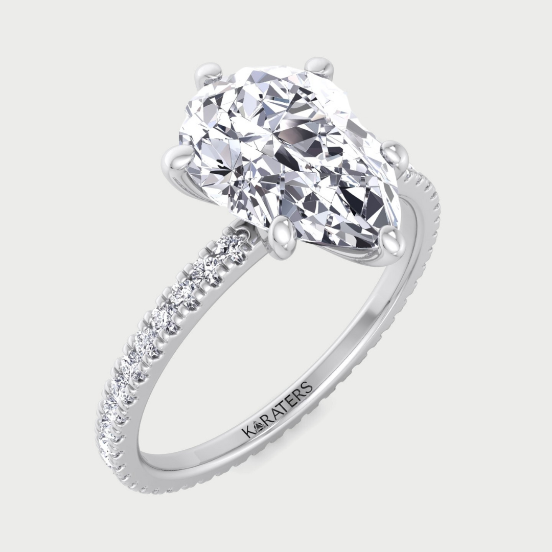 Pear Shape Lab Grown Diamond Engagement Ring with Round Side Stones