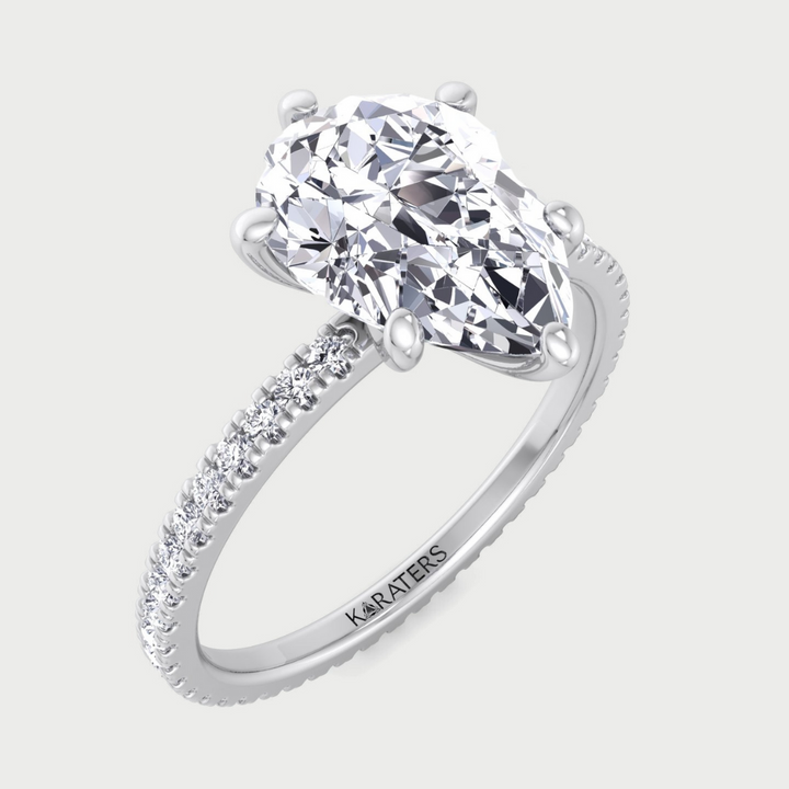 Pear Shape Lab Grown Diamond Engagement Ring with Round Side Stones