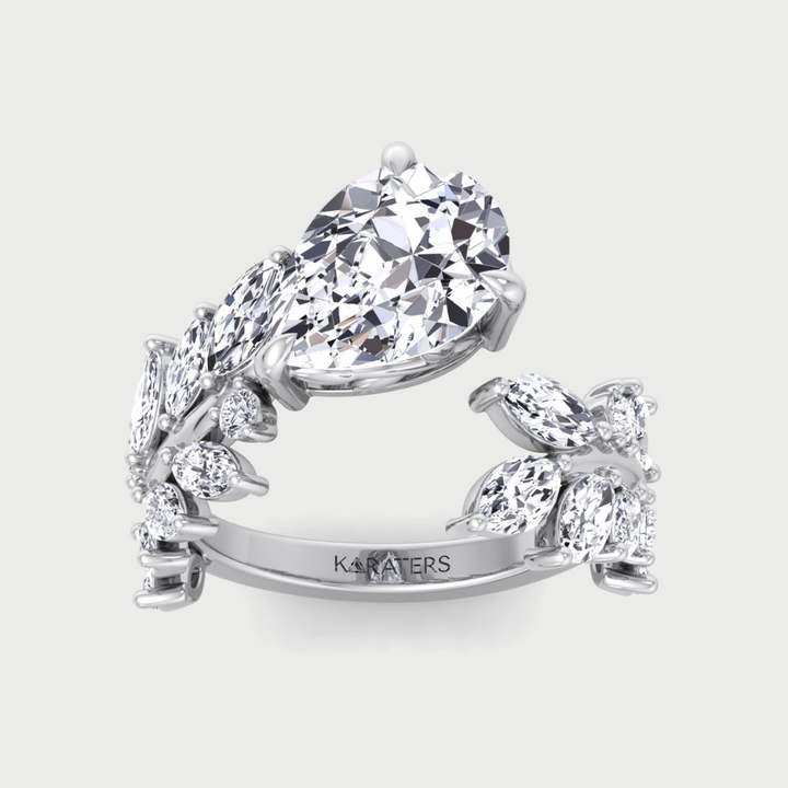Pear Shape Sweeping Ivy Lab Grown Diamond Engagement Ring
