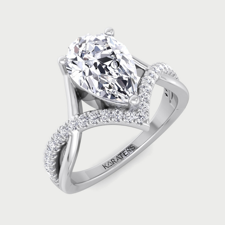 Pear Shaped Cut Lab Grown Diamond Engagement Ring with Twisted Pave Band