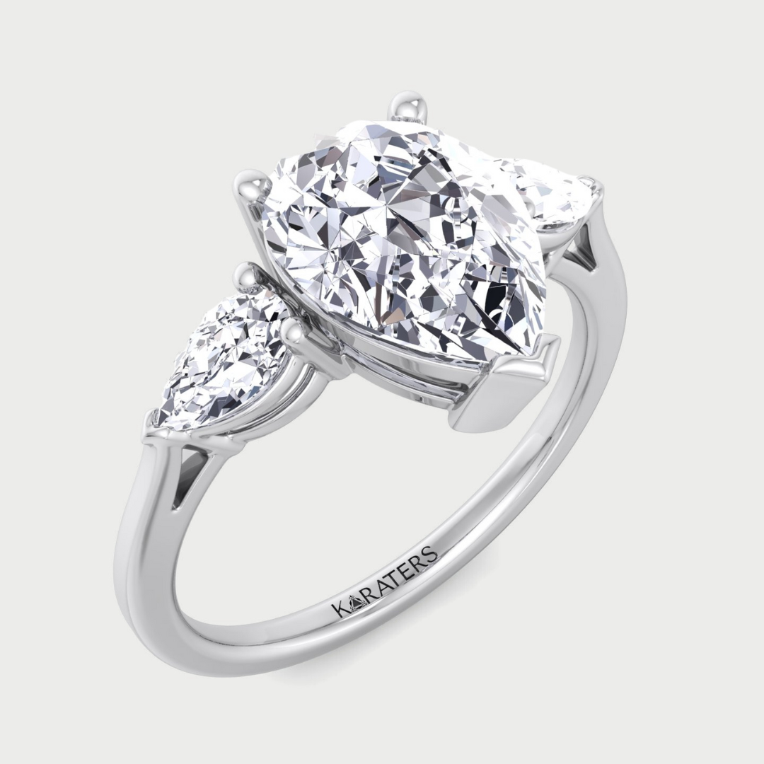 Pear Shaped Cut Lab Grown Diamond Solitaire Engagement Ring With Pear SideStones
