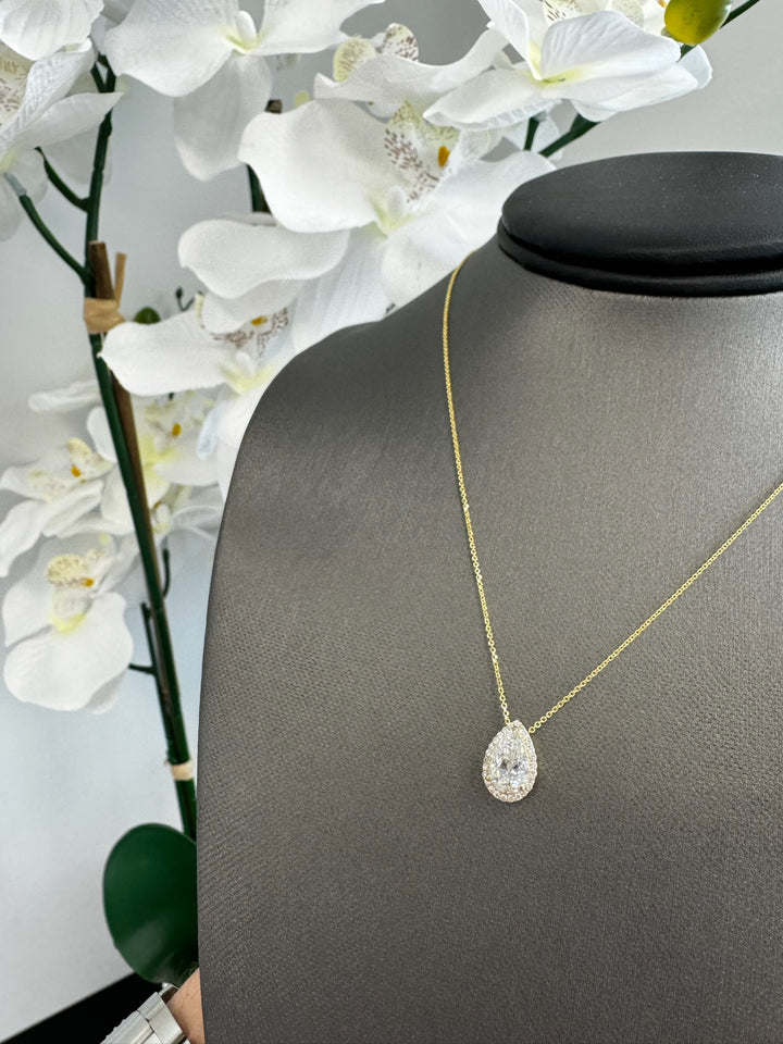 Pear Halo Lab Diamond Pendant, Yellow Gold
