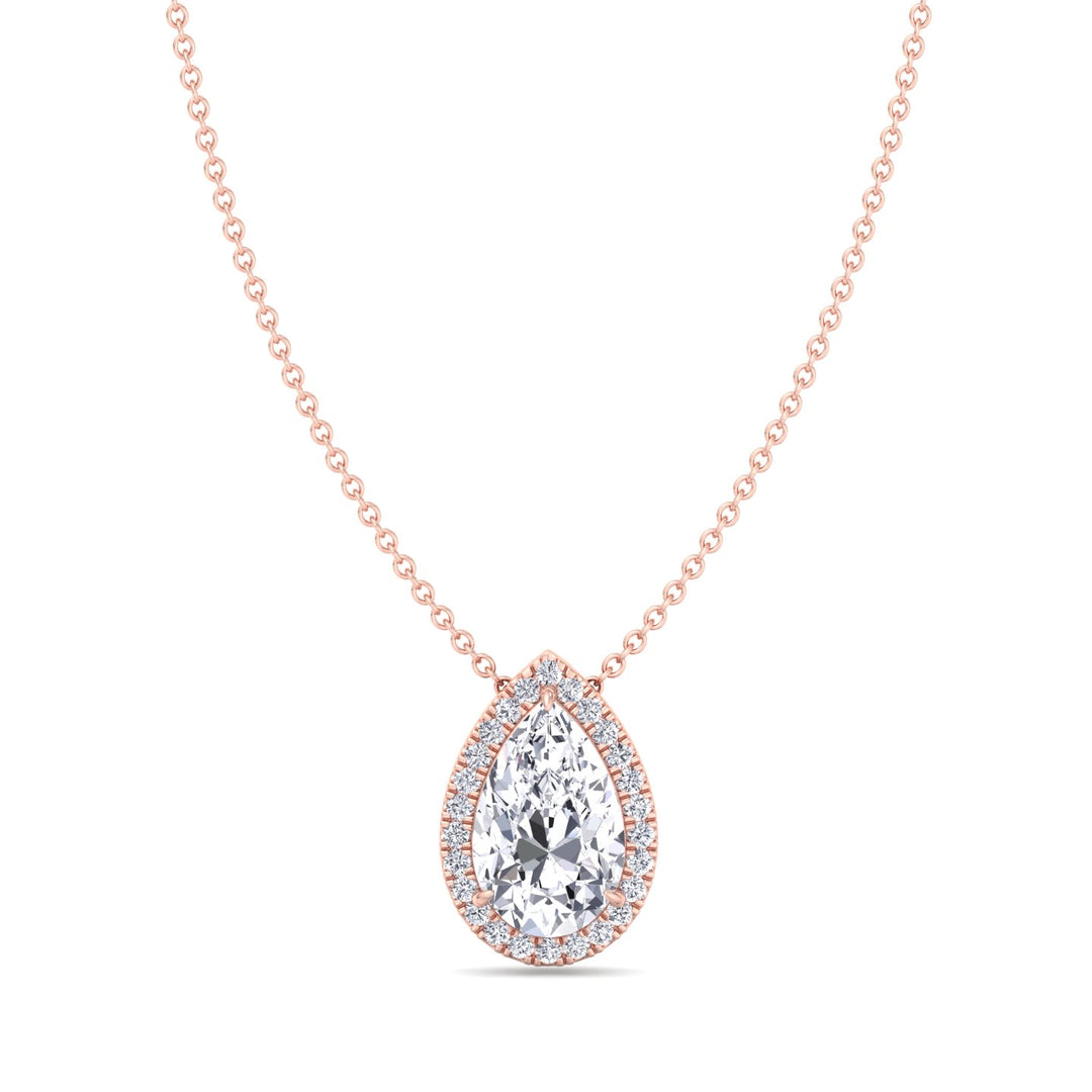 Pear Halo Lab Grown Diamond Pendant, Rose Gold