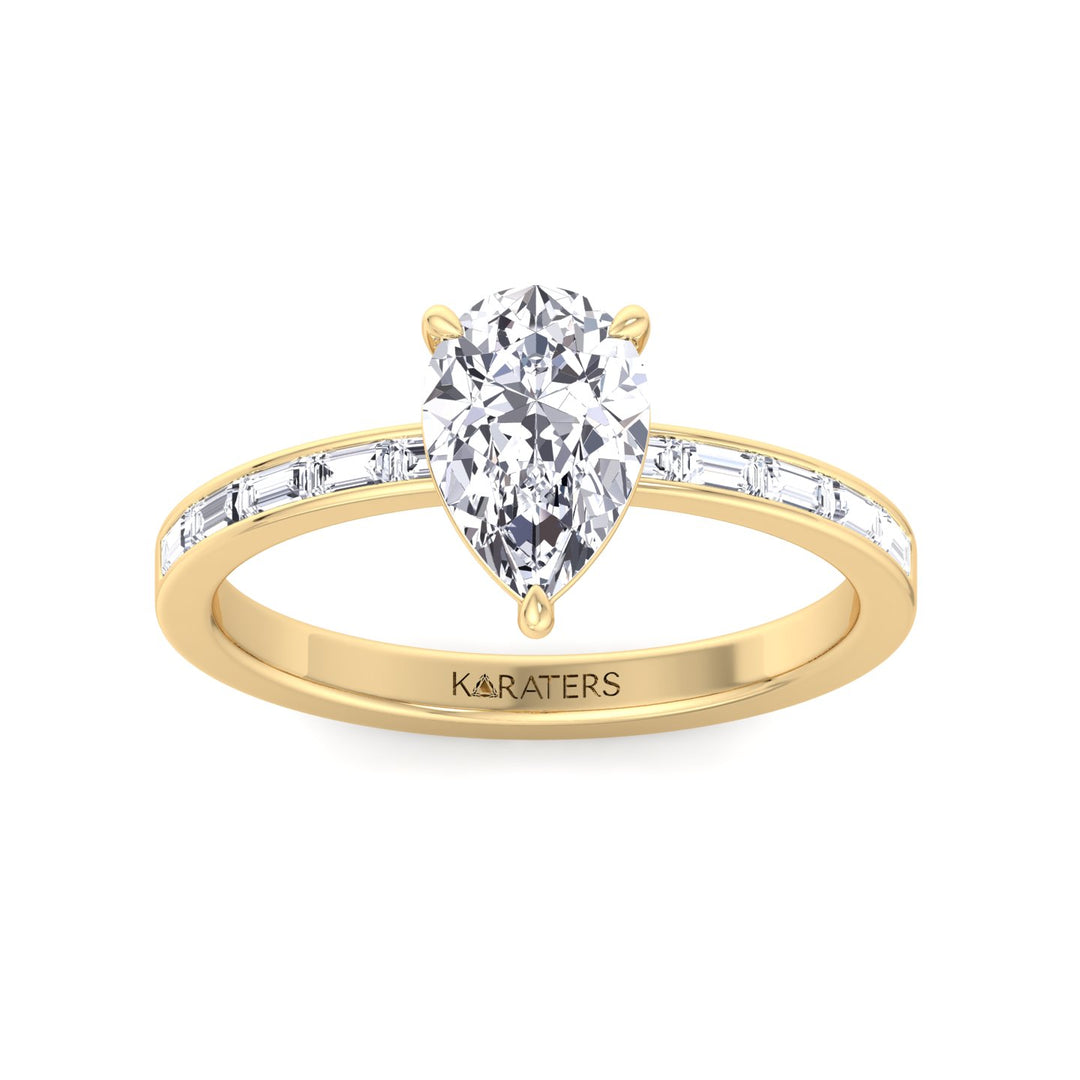 Pear Lab Engagement Ring Channel Baguette Side Stones Yellow