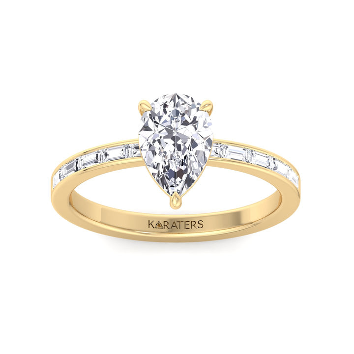 Pear Lab Engagement Ring Channel Baguette Side Stones Yellow