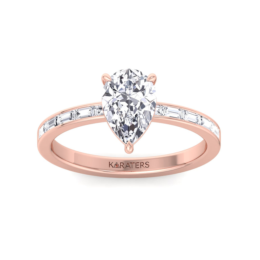 Pear Lab Ring Channel Baguette Side Stones Rose 