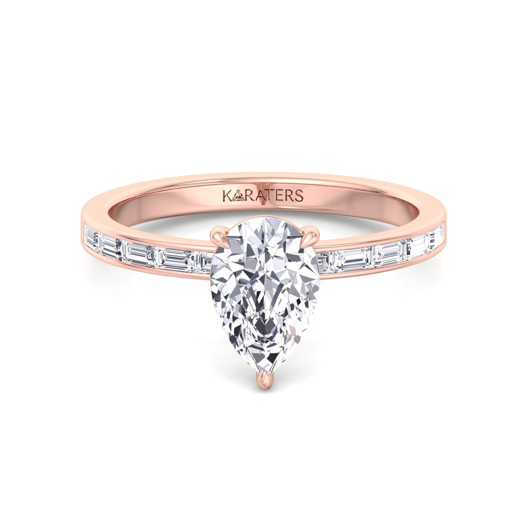 Pear Lab Ring Channel Baguette Side Stones Rose Gold
