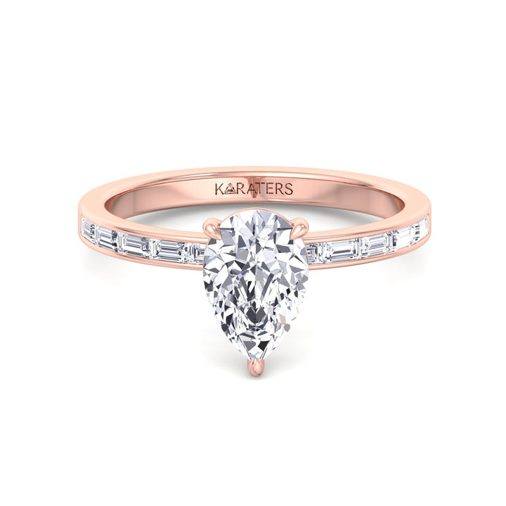 Pear Lab Ring Channel Baguette Side Stones Rose Gold