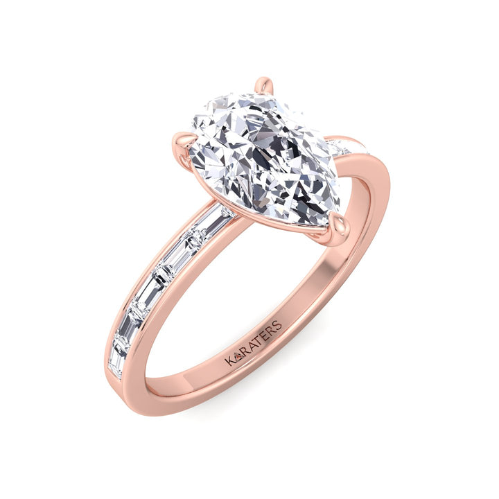 Pear Lab Ring Channel Set Baguette Side Stones Rose 
