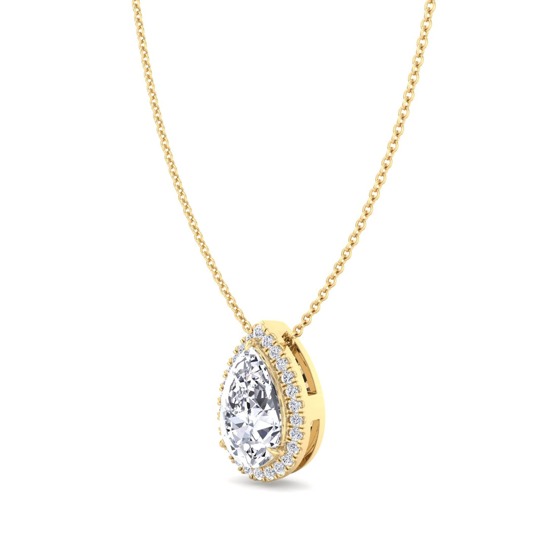 Pear Shape Halo Lab Diamond Pendant, Yellow Gold