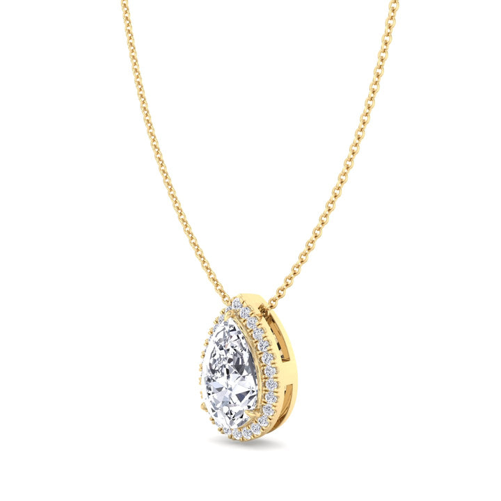 Pear Shape Halo Lab Diamond Pendant, Yellow Gold